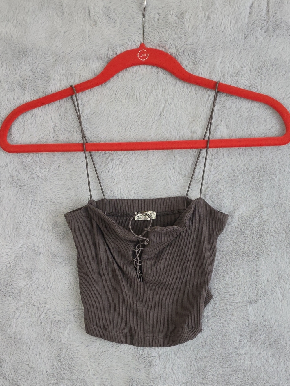 MithingMu Brown Ribbed Lace Up Crop Tank Top Spaghetti Strap Women's Small  Alte